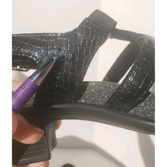 SAS Allegro Sandals Shoes Womens Size 8 Black Crocodile Embossed Patent Leather - Picture 13 of 14